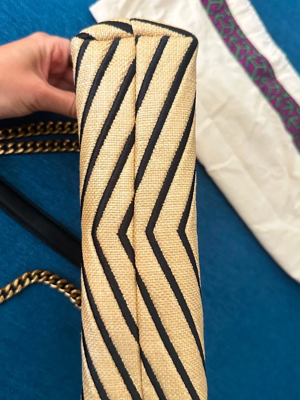 Tory Burch Yellow and Black Chevron Chain Shoulder Bag
